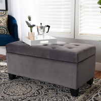 Baxton Studio WS-20091-Grey Velvet-Otto Michaela Modern and Contemporary Grey Velvet Fabric Upholstered Storage Ottoman